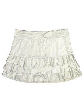 SOFIBELLA Triple Ruffle Tennis Skirt pickleball silver grey sz LARGE